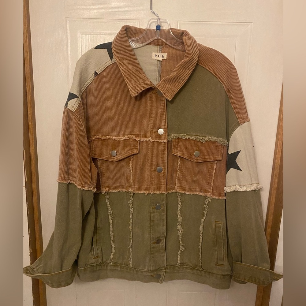 POL Mixed Media Corduroy Patchwork Jacket